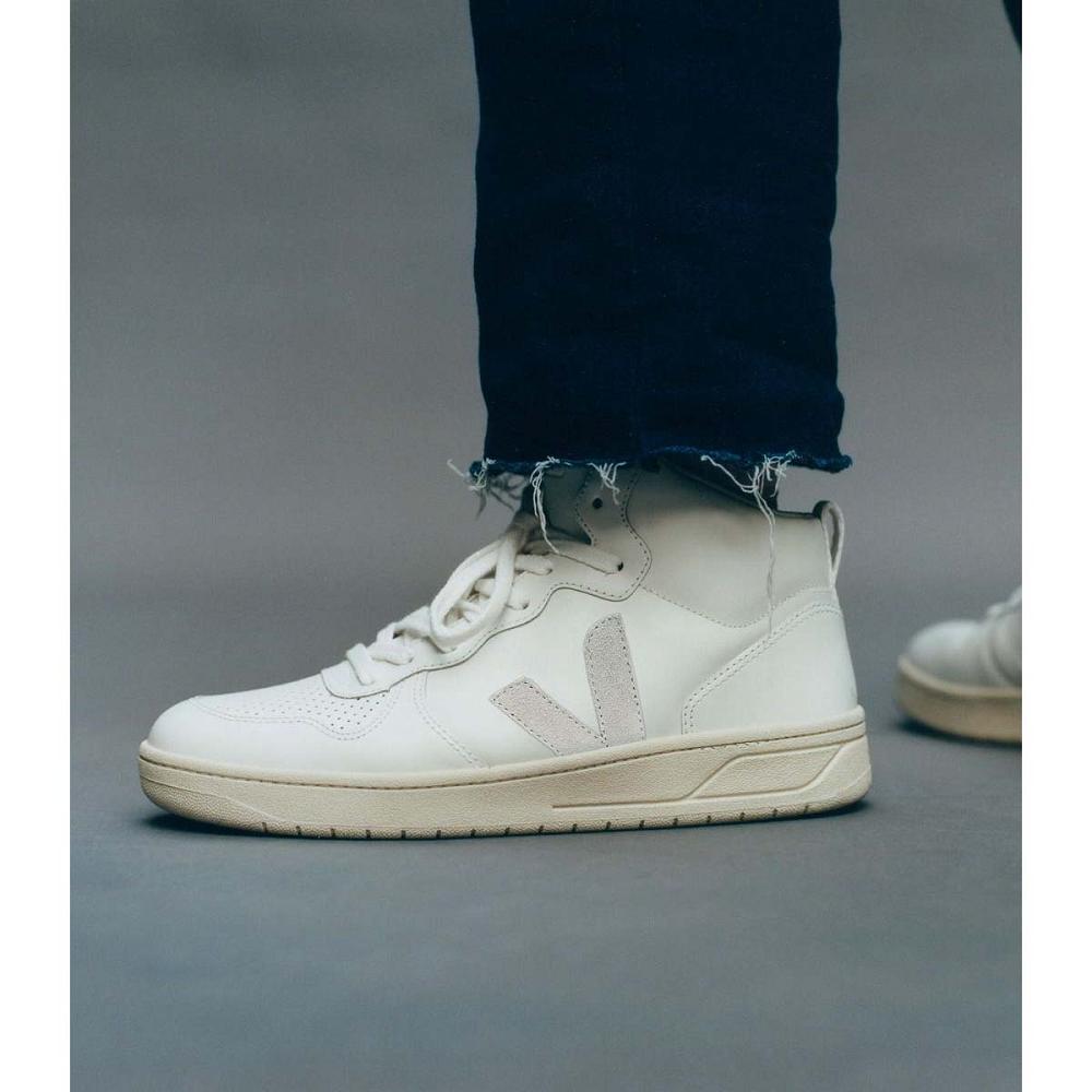 Veja V-15 LEATHER Vysoke Damske White/Beige | SK 368OKI